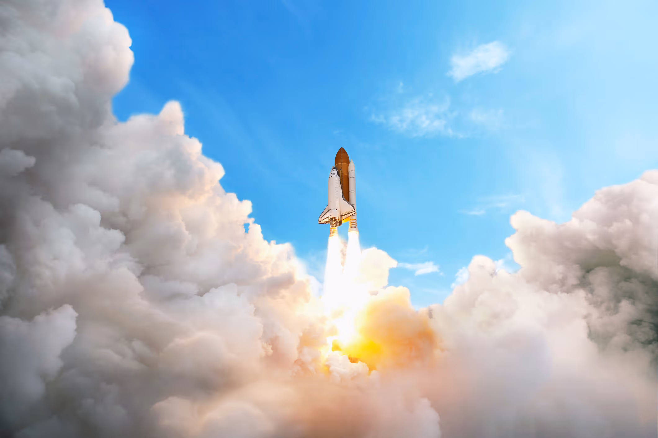 Rocket launching into the clouds