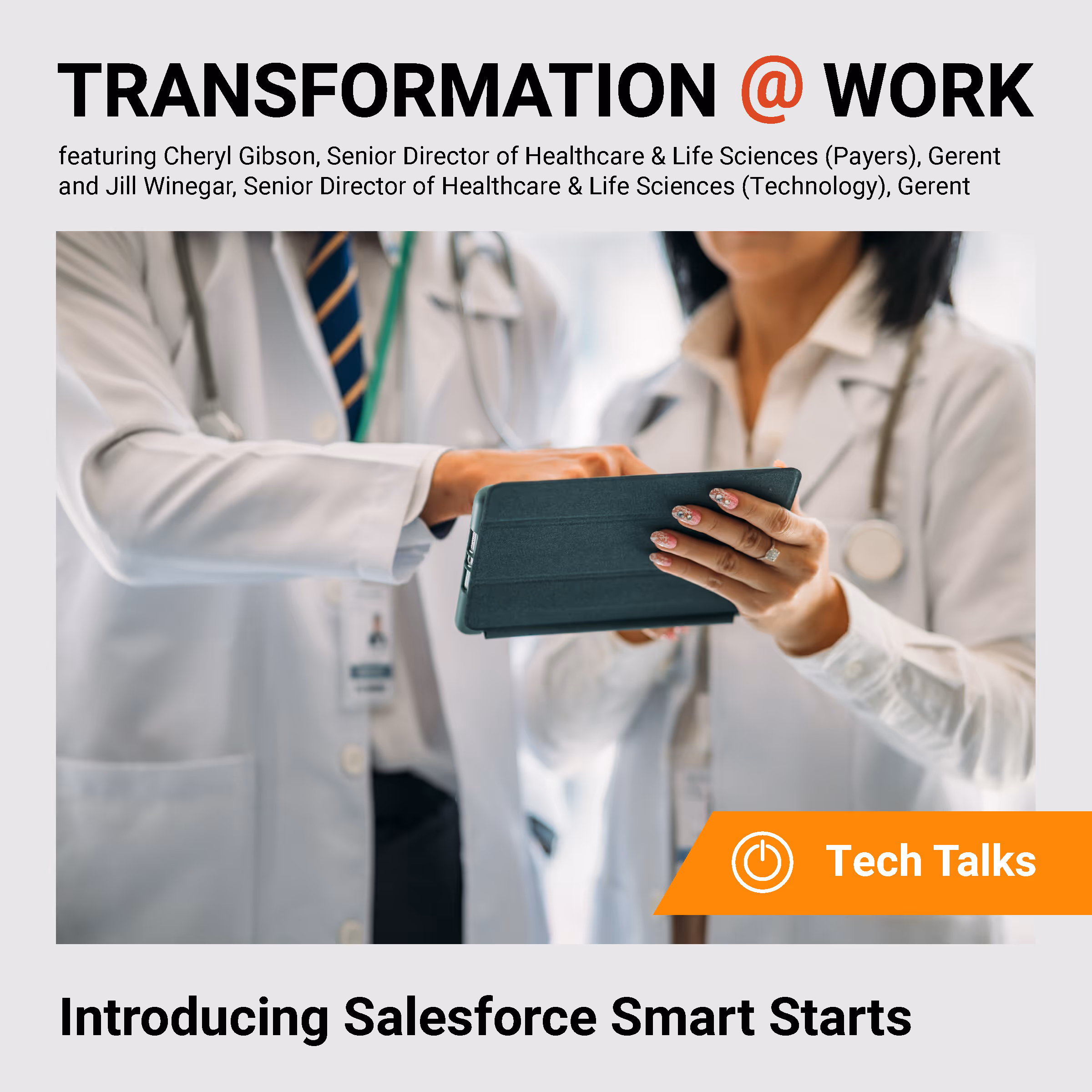 Two doctors looking at a handheld tablet