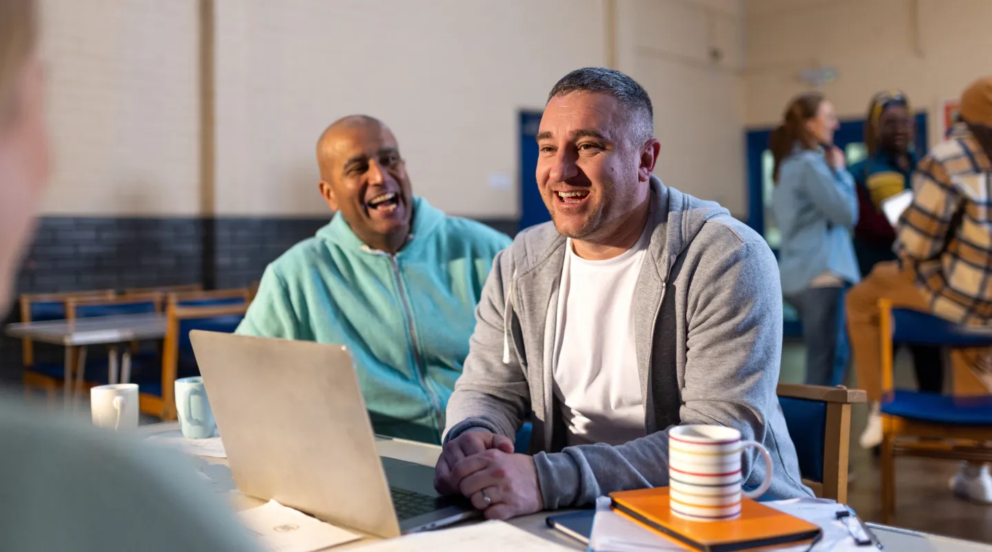 two men laughing