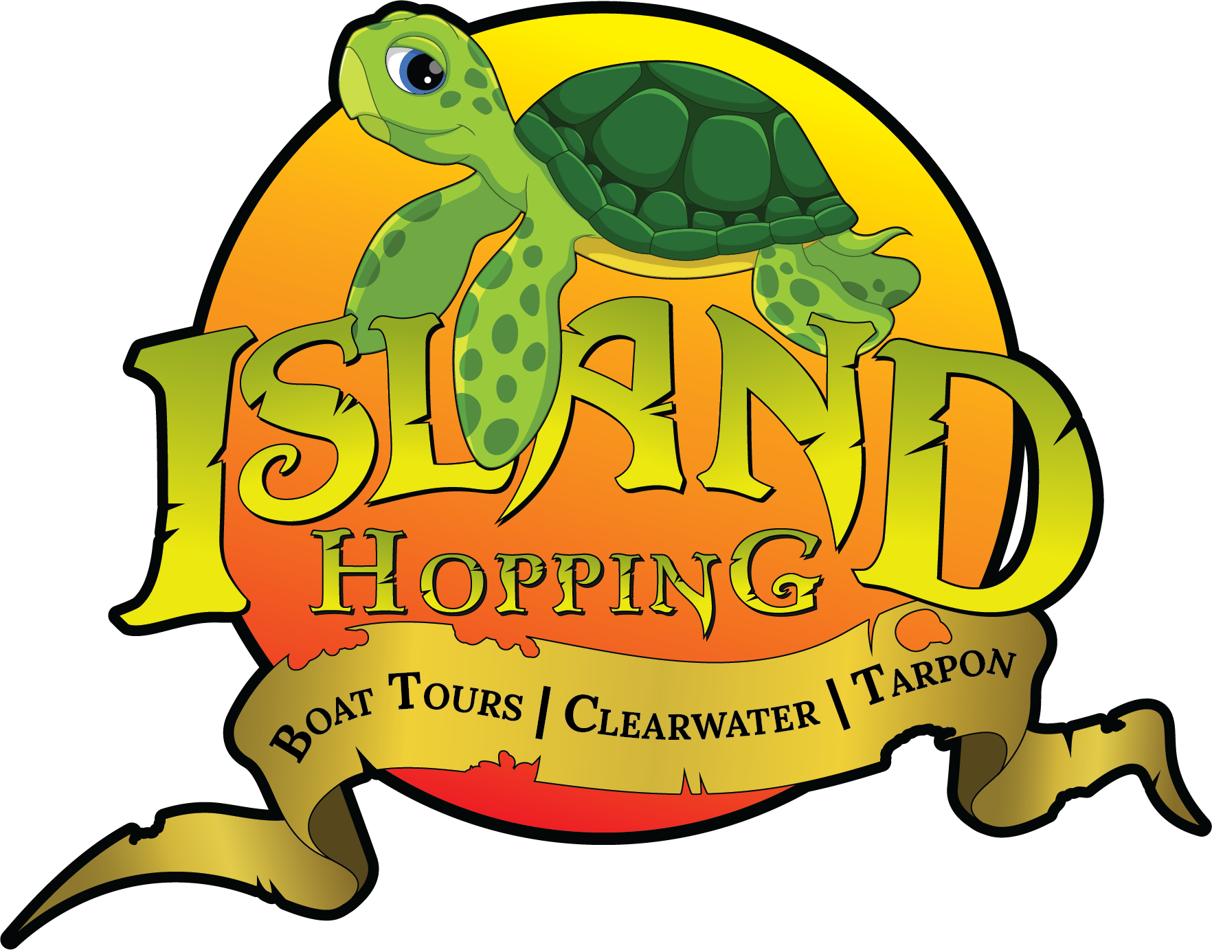 Island Hopping logo with sea turtle mascot