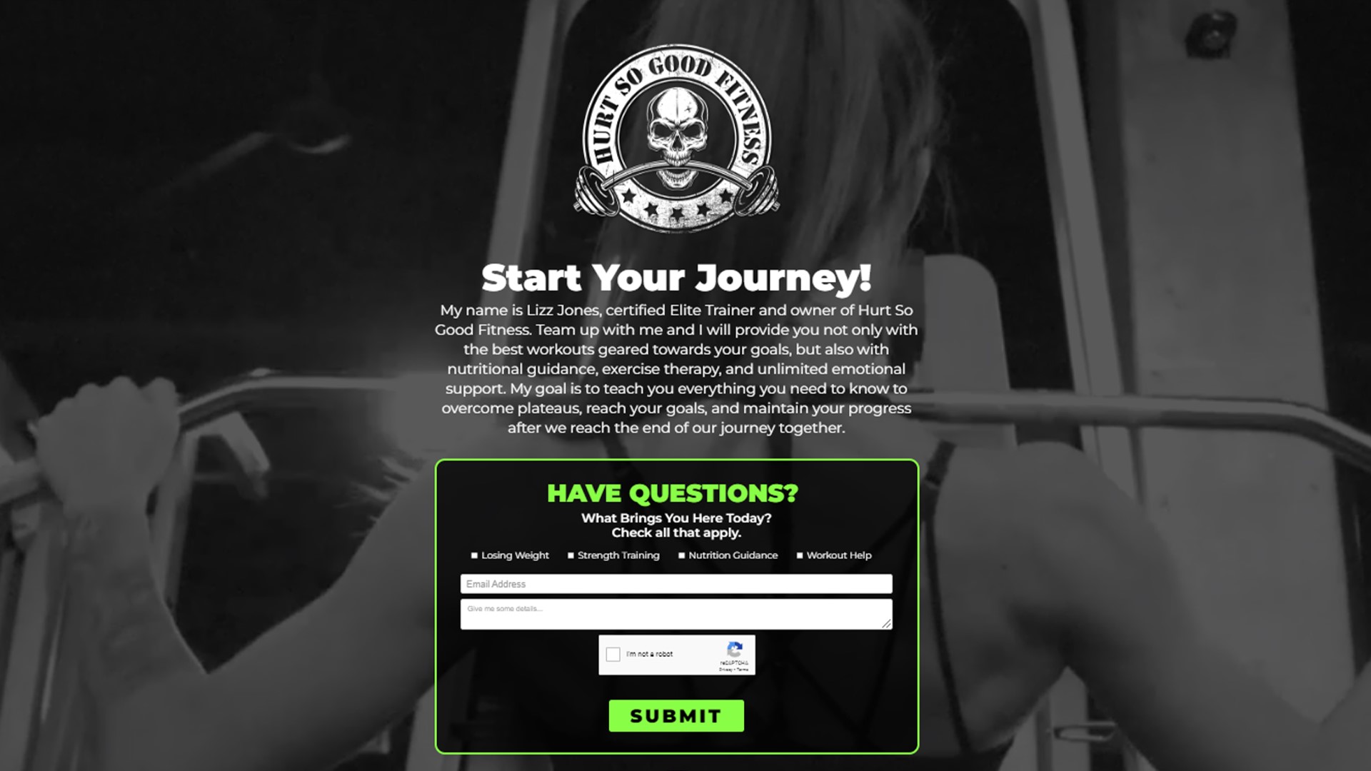 Hurt So Good Fitness website screenshot