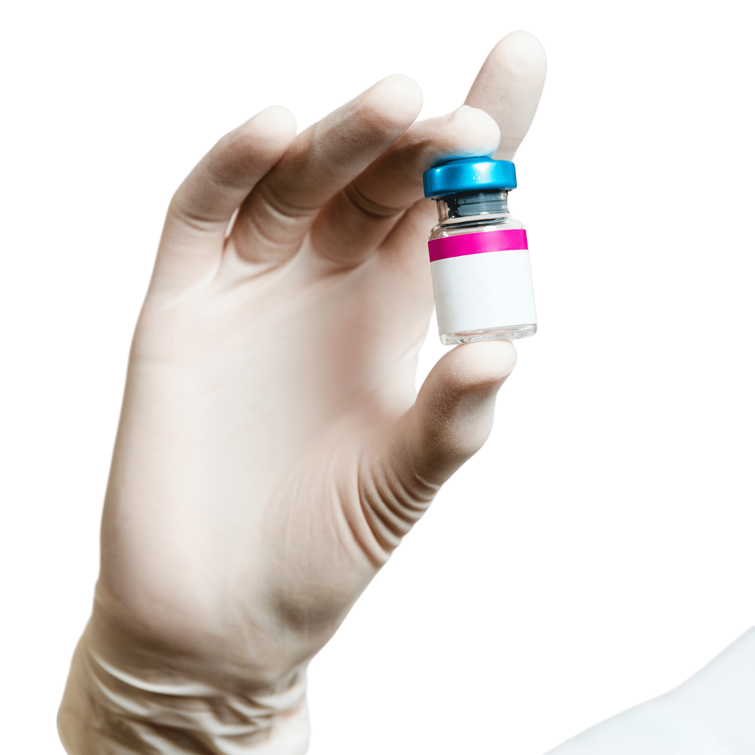 Gloved hand holding a vial of botulinum toxin (Botox) for injection