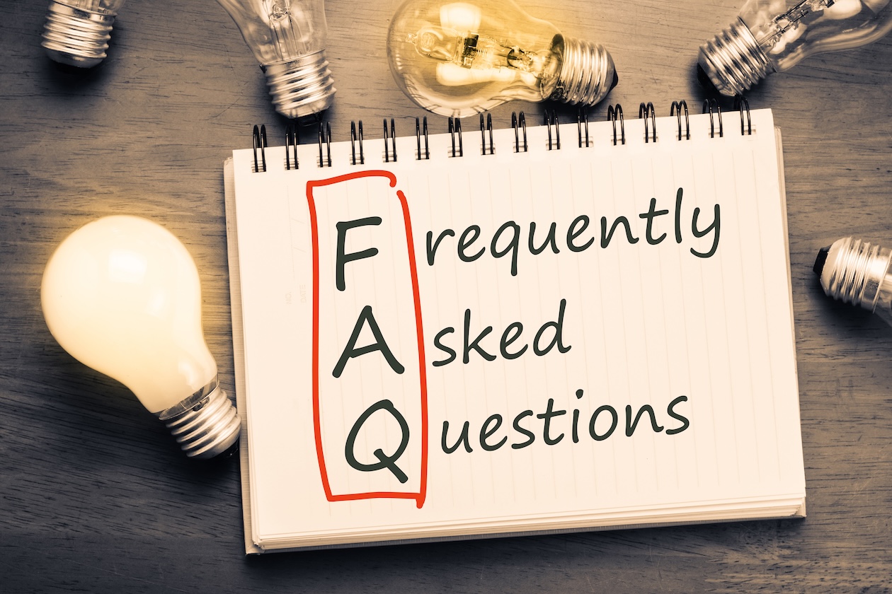 FAQ concept graphic with question mark icons, representing common questions about pest control software and between-job inefficiency.