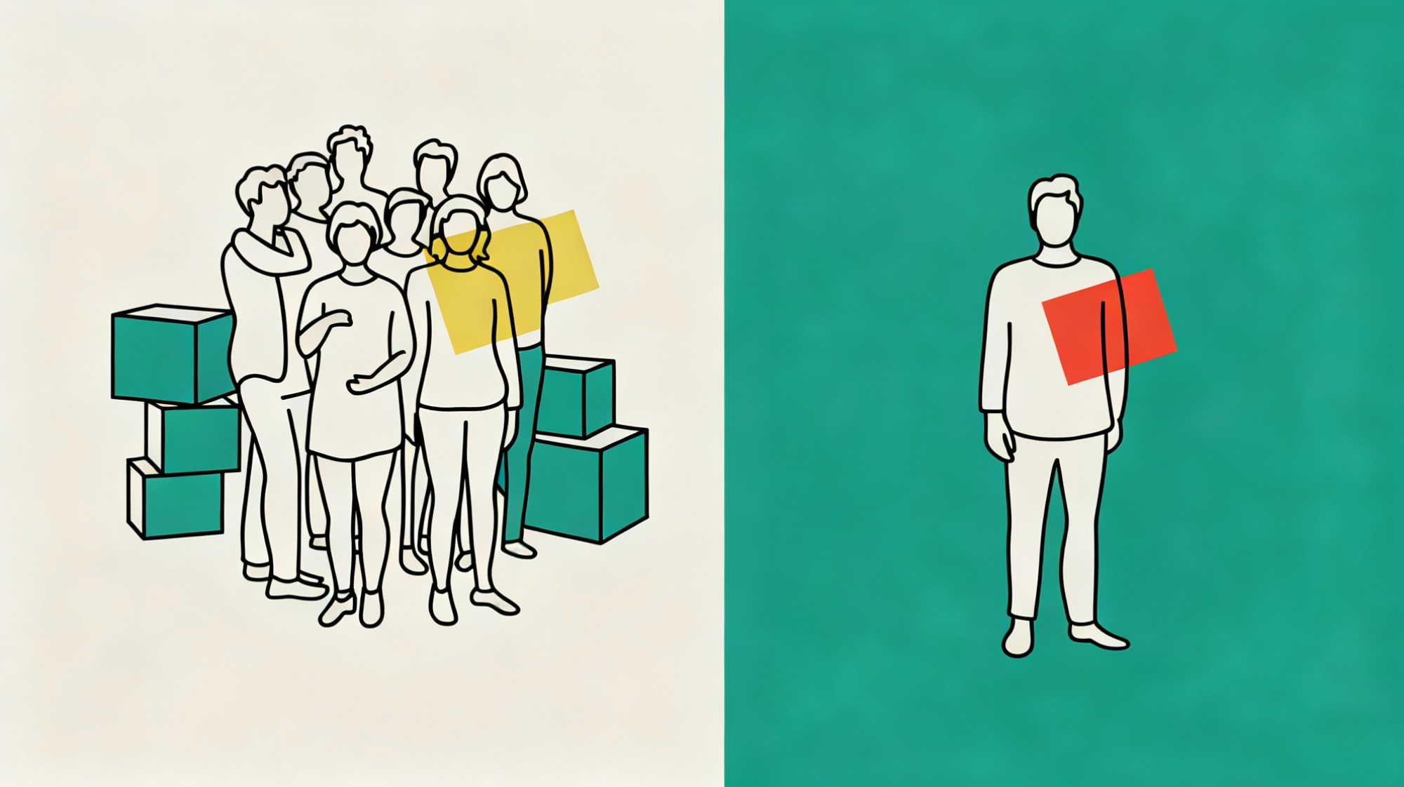 Comparison illustration showing group insurance versus individual retail insurance highlighting structural differences
