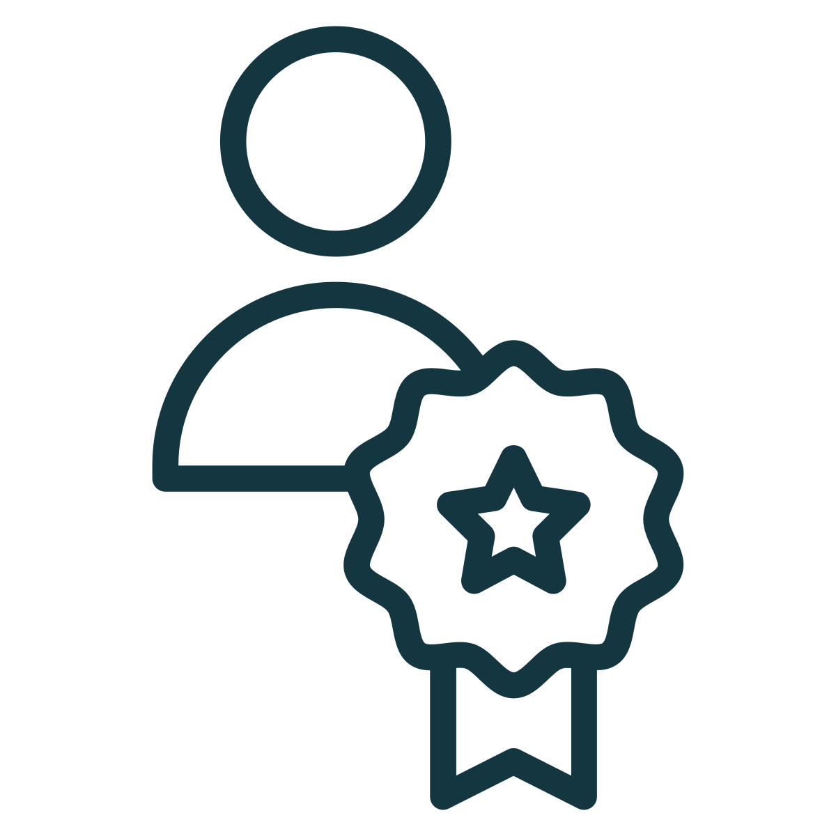 Icon depicting a silhouette of a person with a badge, representing an expert