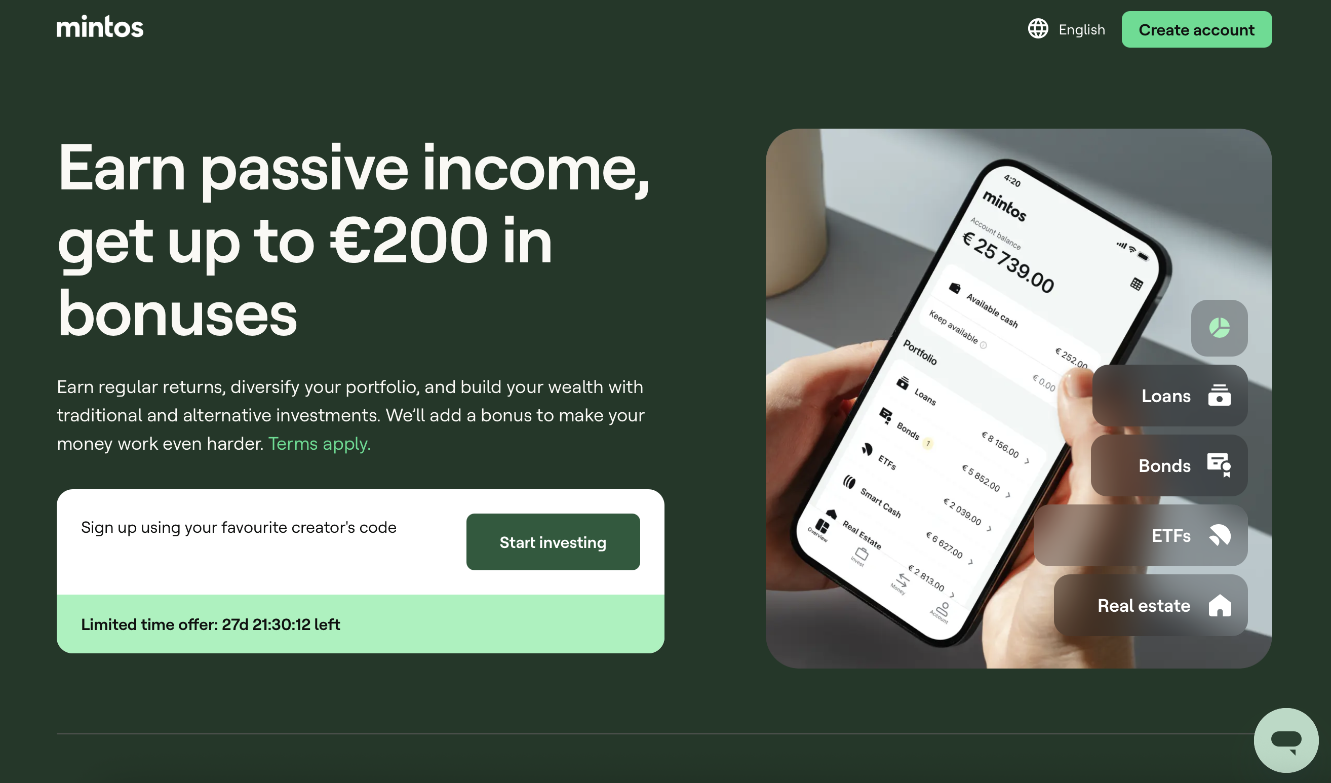 Mintos Promotion: earn a bonus up to €200 (promo code GO-INVESTWEB)