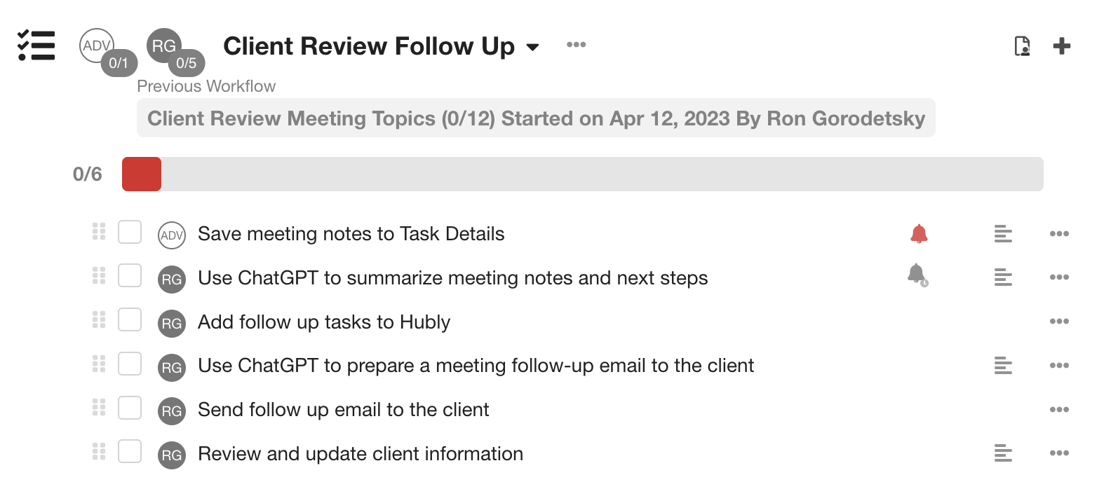 Hubly workflow client review follow-up