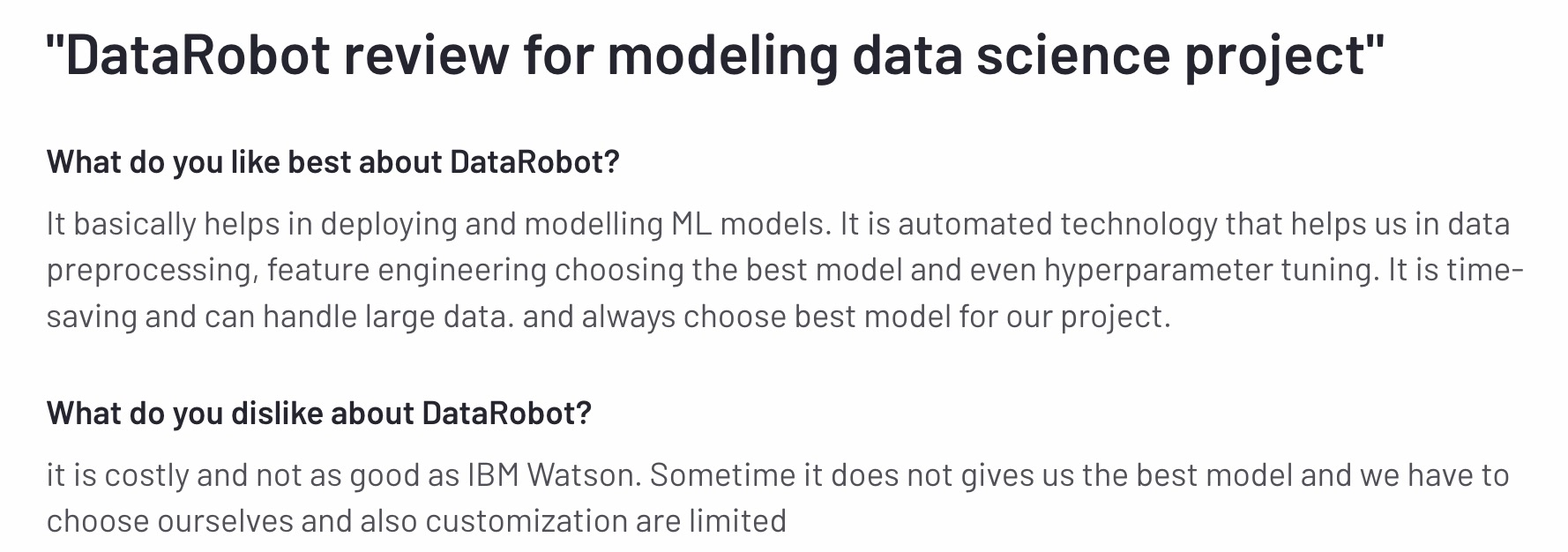 data classification products: DataRobot g2 review