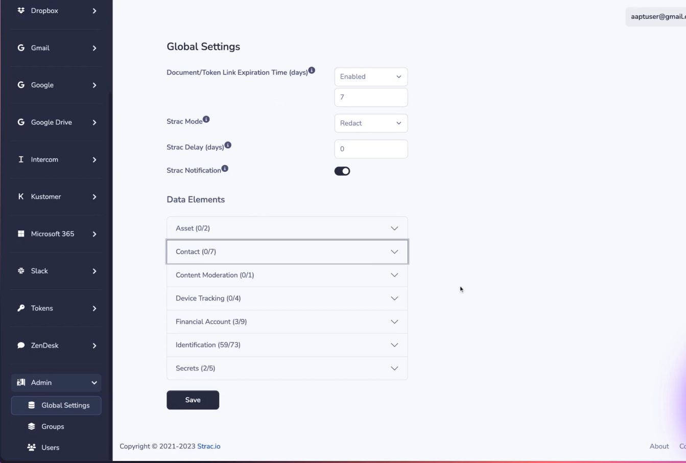 DLP policy setting in Strac