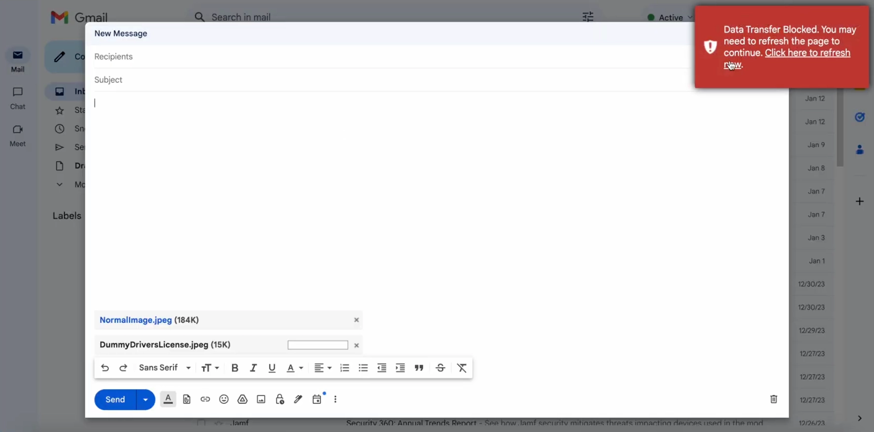 strac dlp in action in gmail