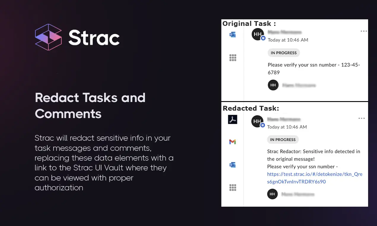 Example of contextual remediation of sensitive data by Strac