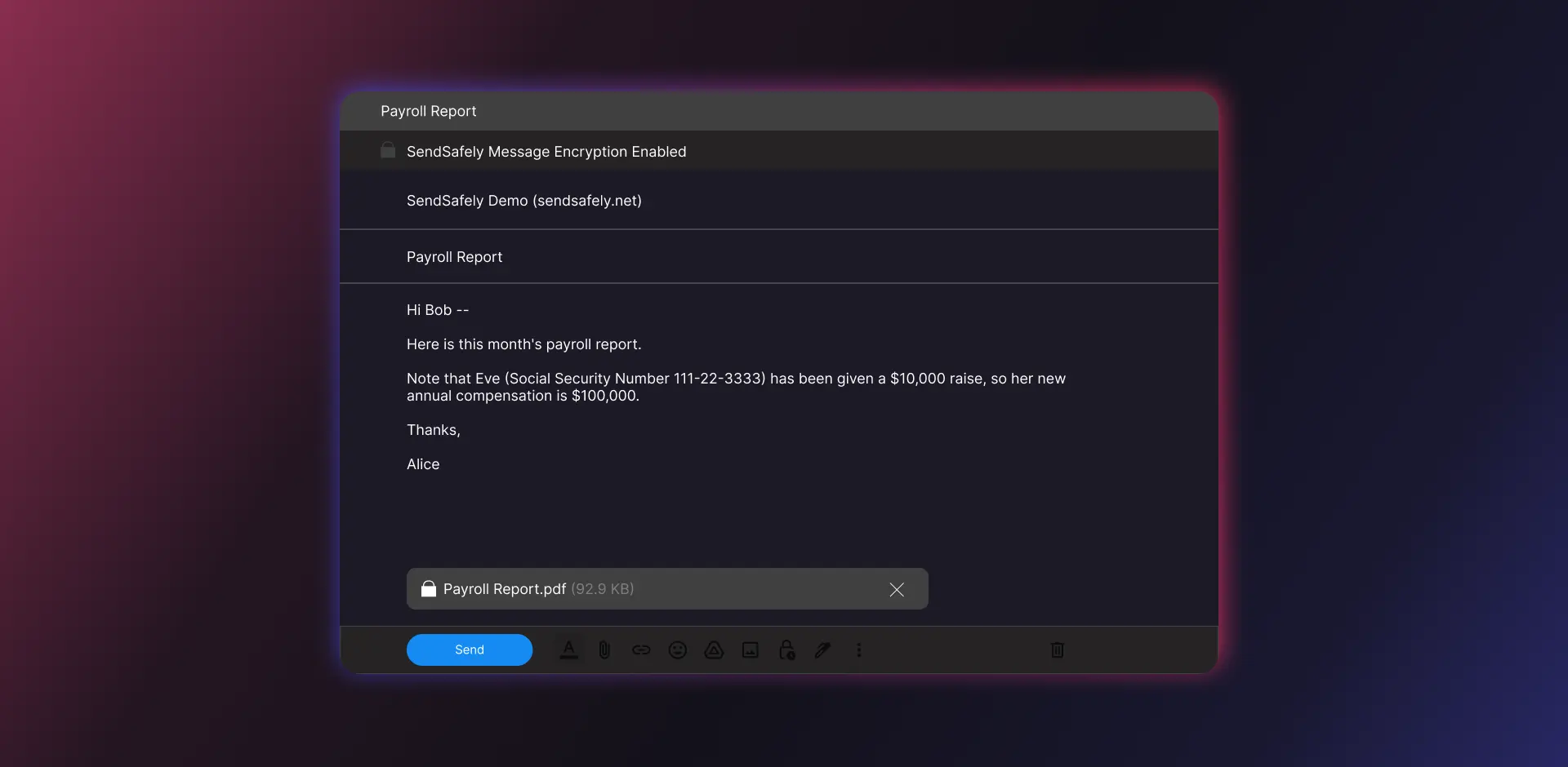 Showing how to Encrypt via SendSafely