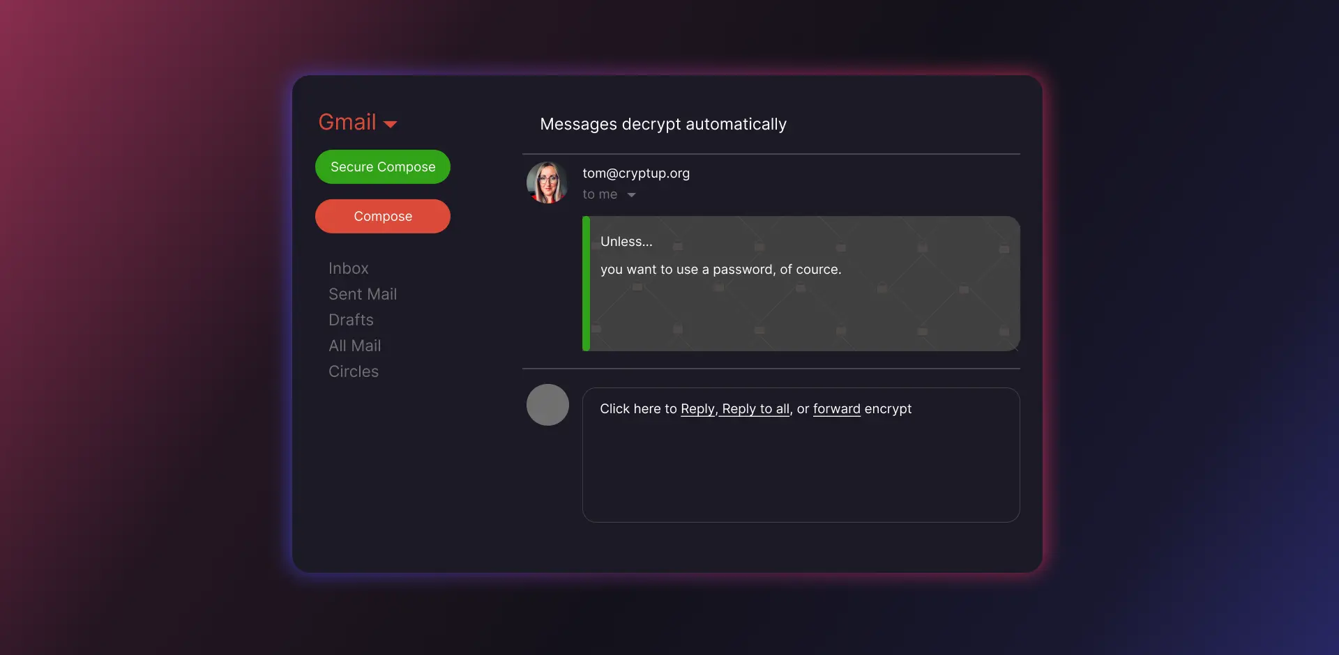 Flowcrypt Flow showing Secure Compose Option