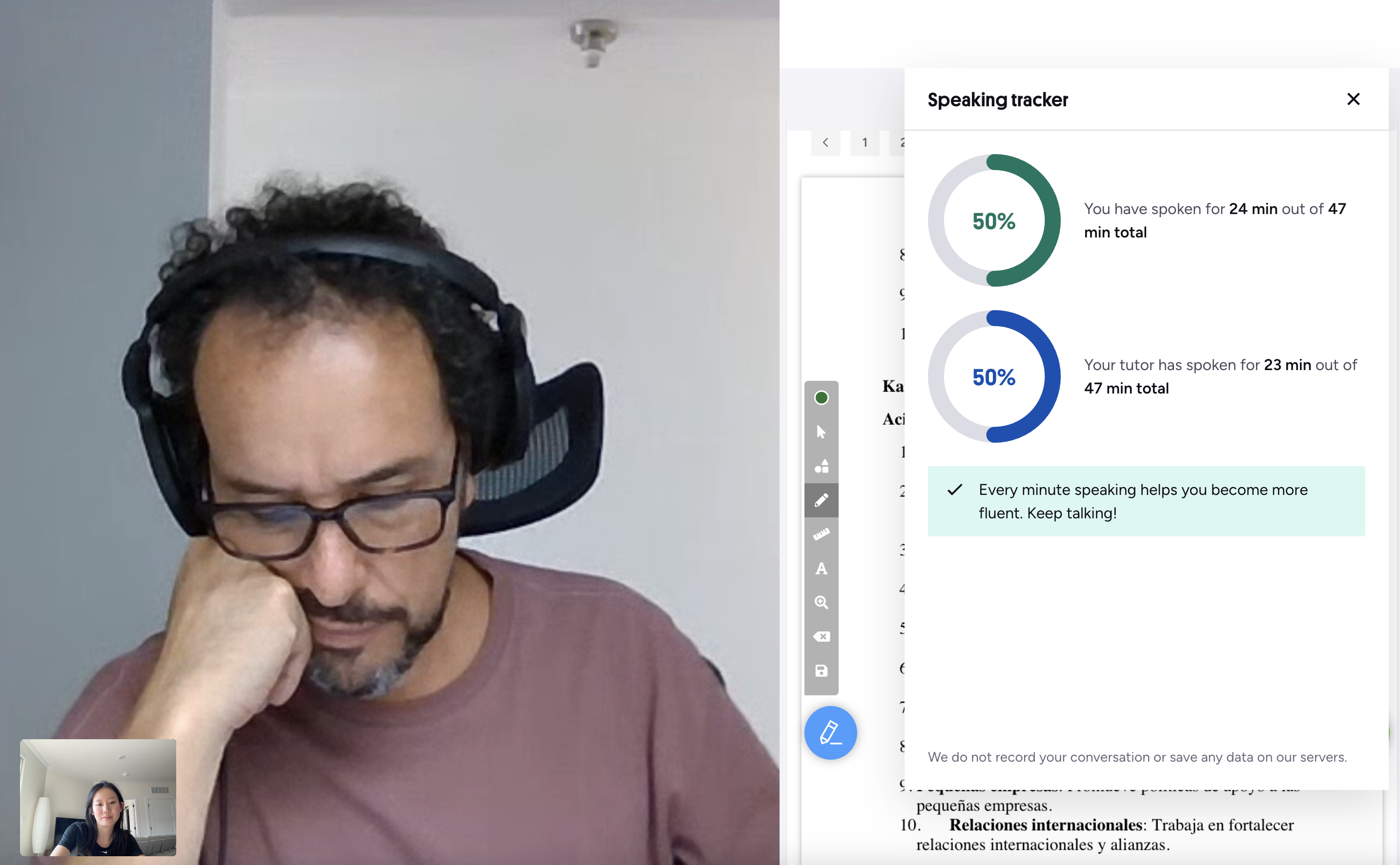 A screenshot of my Spanish professor during an online class with him