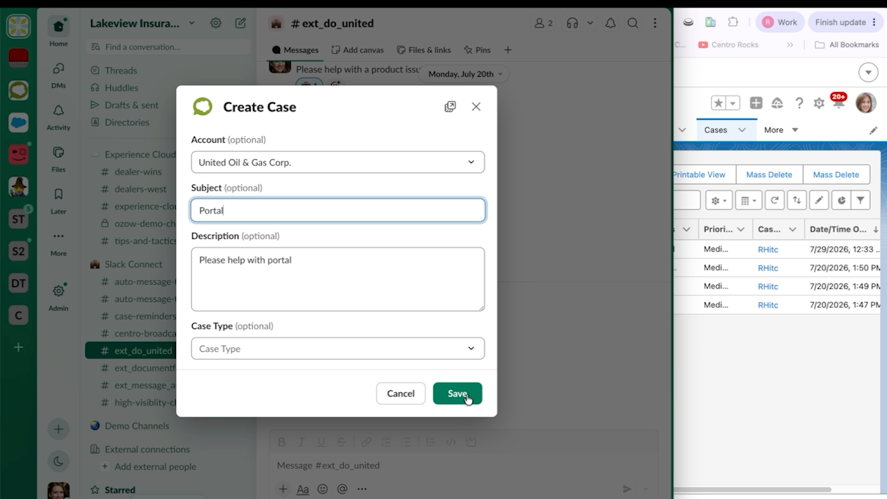 Creating a Salesforce Case from a Slack message