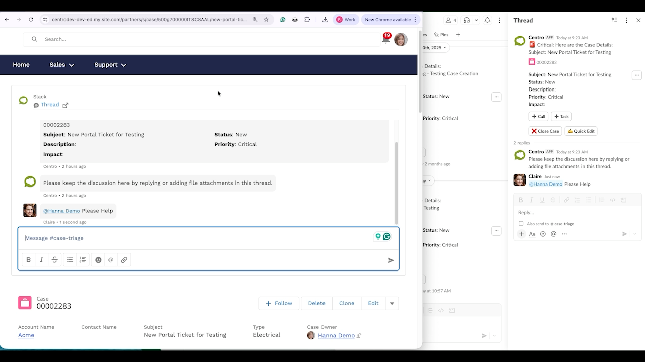 Slack conversation embedded in an Experience Cloud portal