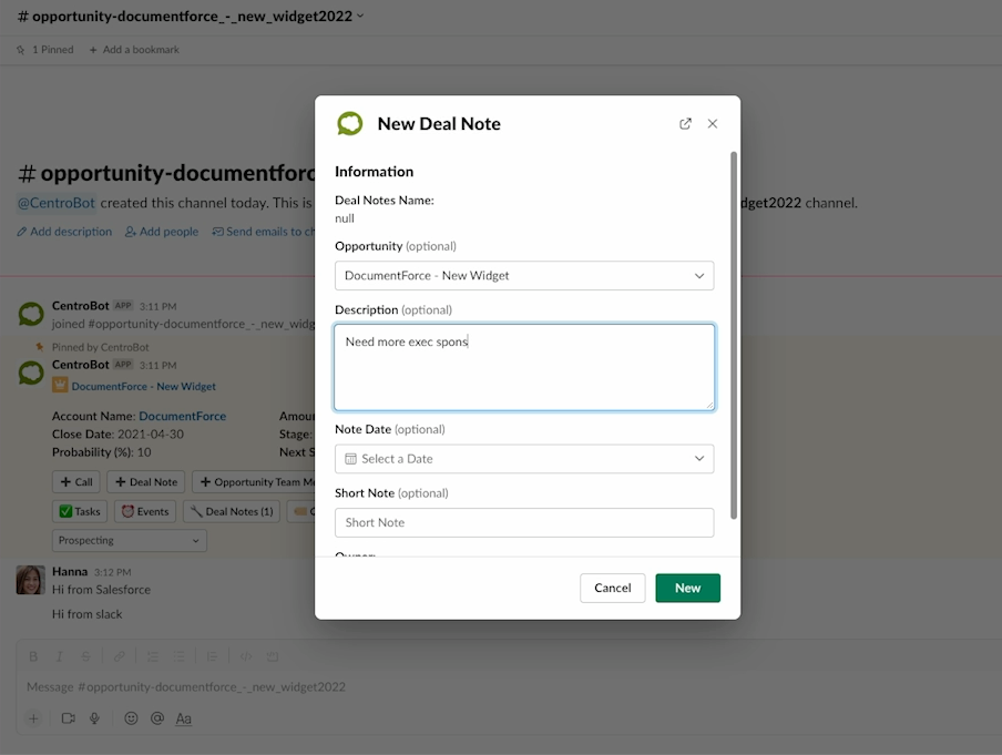 Updating an opportunity from a Slack notification