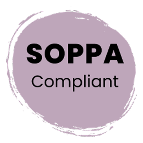Purple circular stamp with the text 'SOPPA Compliant' in black.