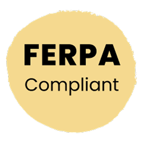 Yellow circular badge with bold text 'FERPA' above word 'Compliant'.