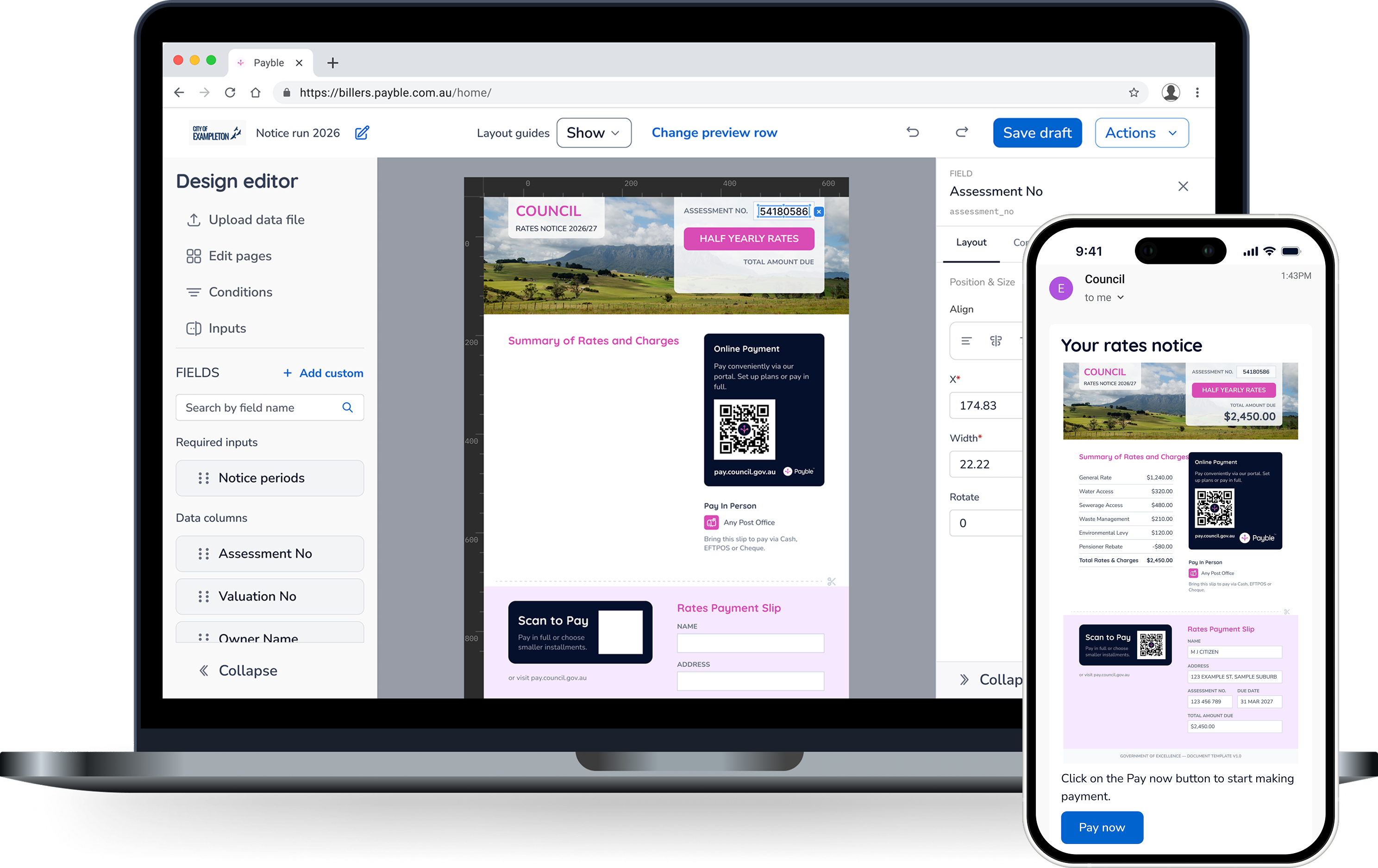 Payble digital notices on laptop and mobile