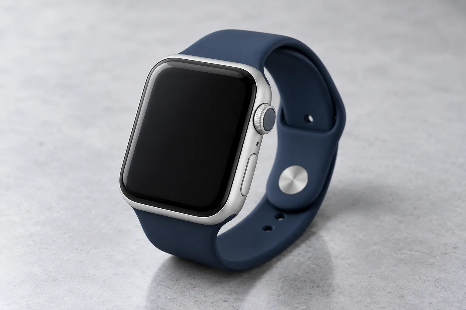 ภาพประกอบ Apple Watch ตัวเรือนสีเงินและสายสีน้ำเงิน