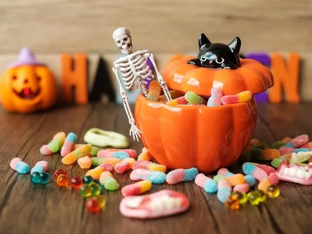 Halloween sweets and decorations for an office celebration