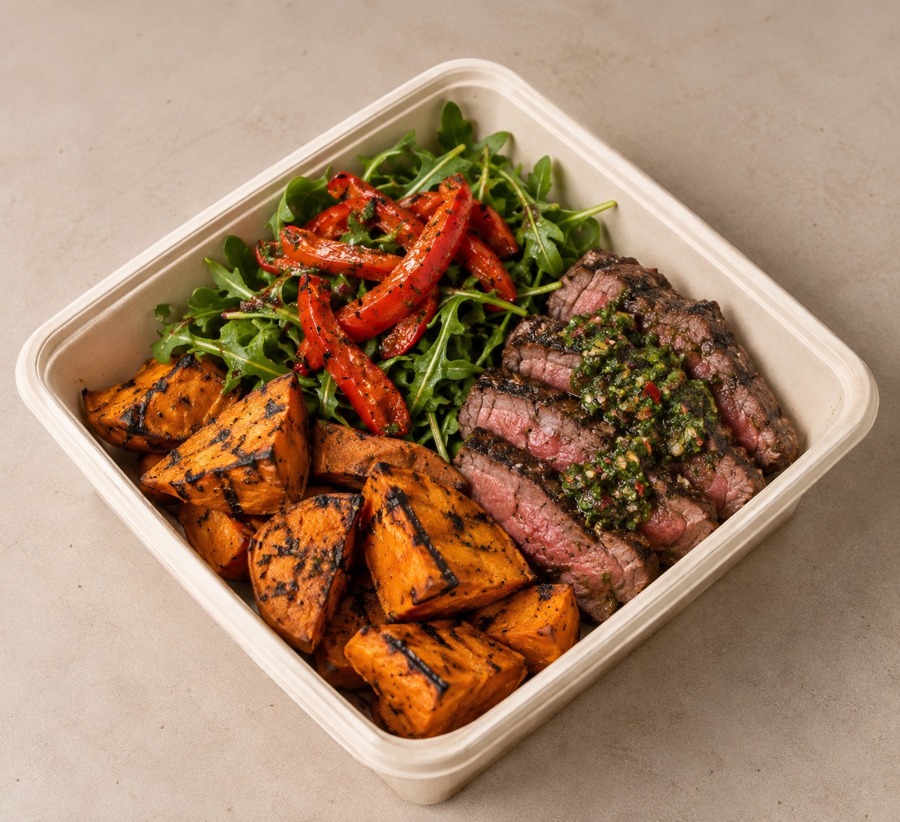 Table Bianchi chimichurri beef and sweet potato bowl