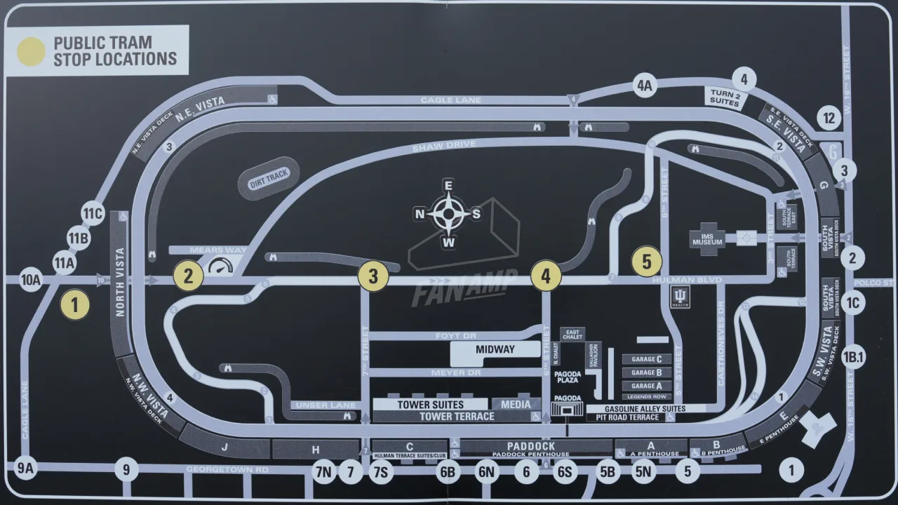 Tram information at the Indy 500