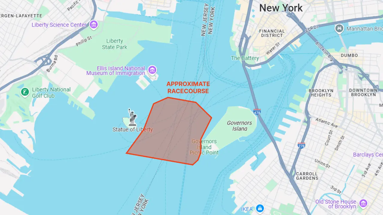 The approximate SailGP New York Harbor racecourse