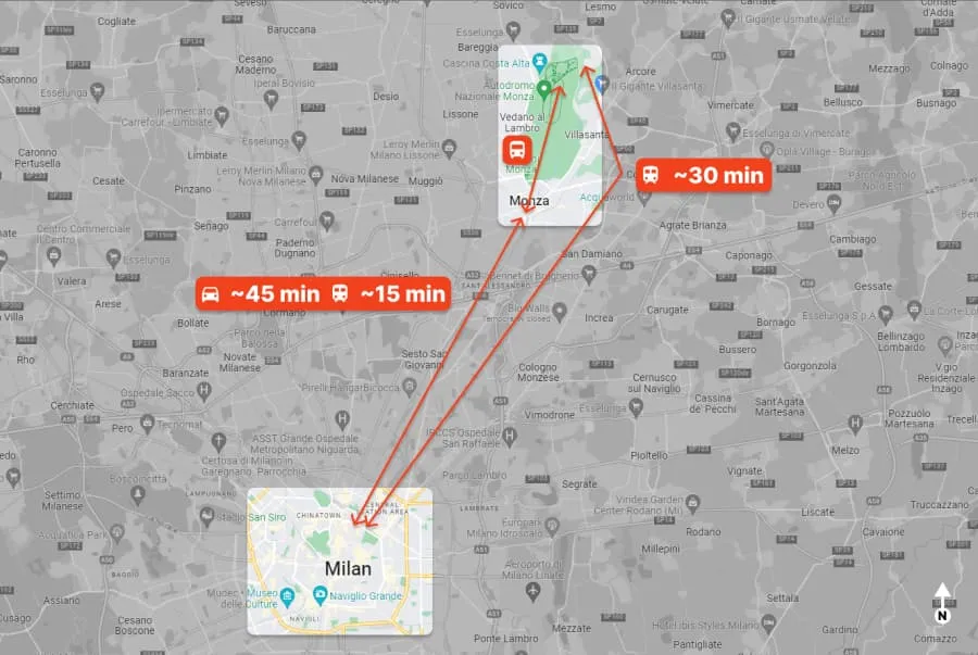 Map of transportation in Monza
