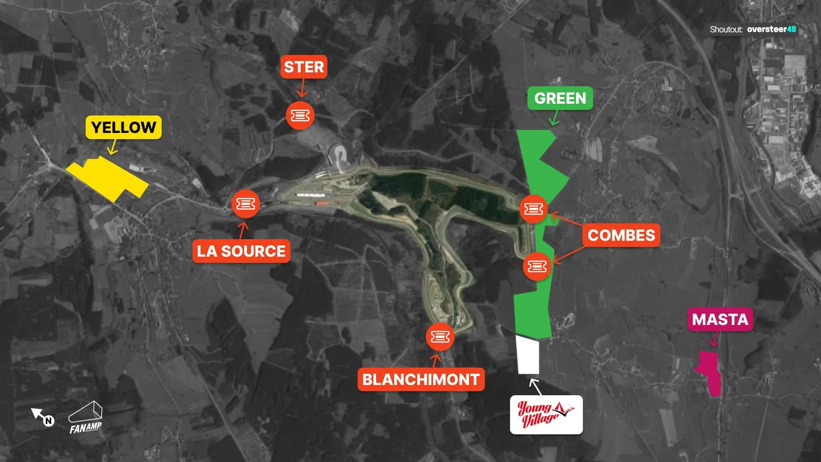 A map of the four official camp sites