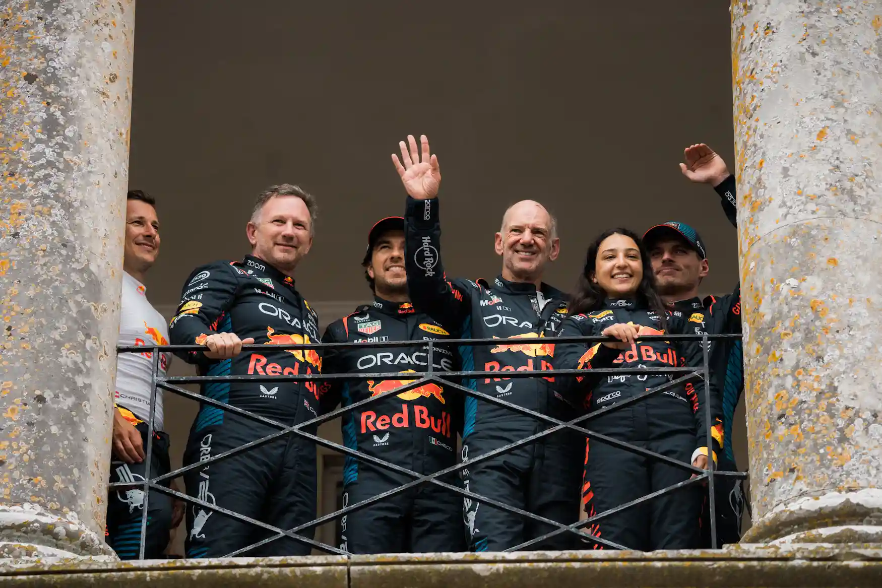 Christian Horner, Checo, Adrian Newey, Hamda Al'Qubaisi, Max Verstappen