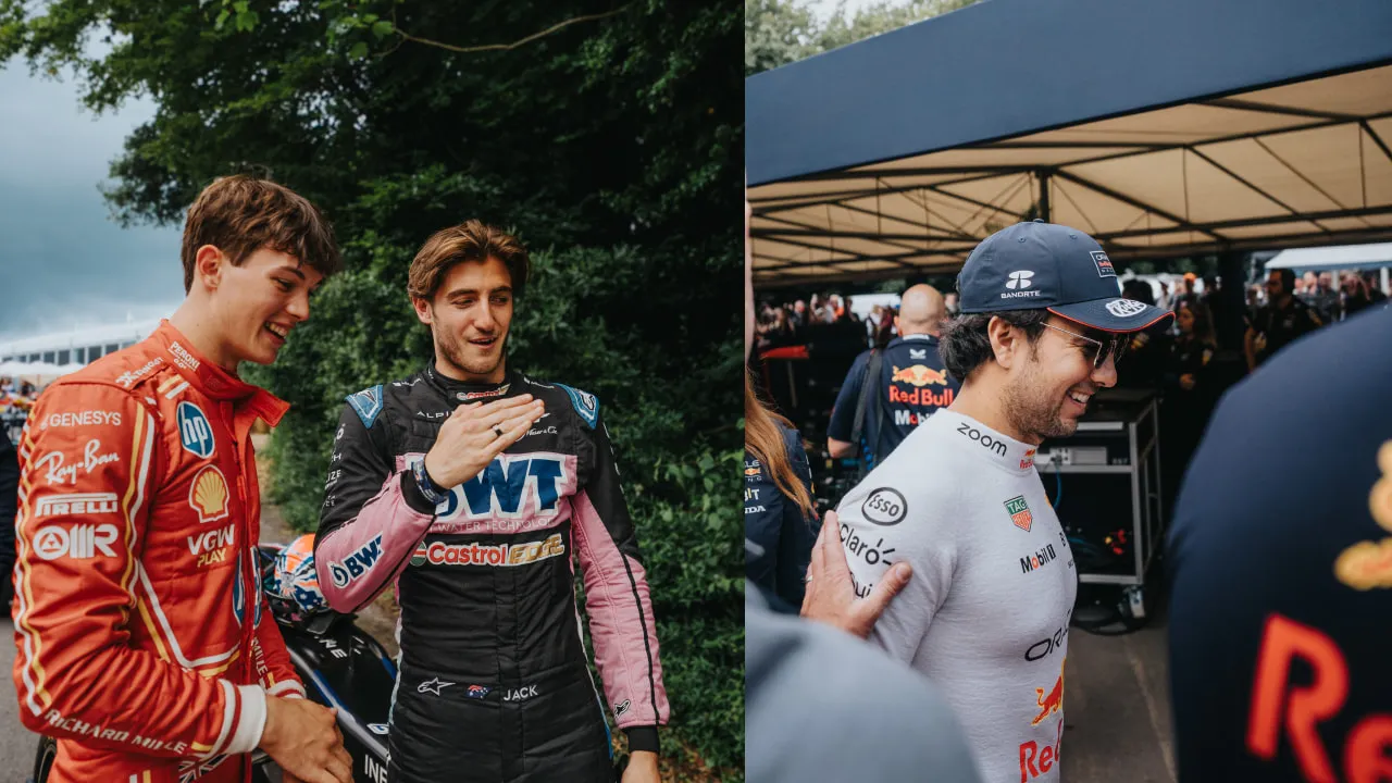 Goodwood F1 Pit Lane - Ollie Bearman, Jack Doohan, Sergio Perez