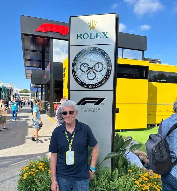 F1 Coffee Corner's Father with F1 Rolex Clock