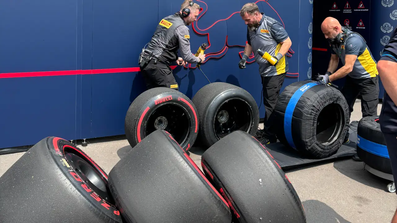 Red Bull Mechanics with Pirelli Tires