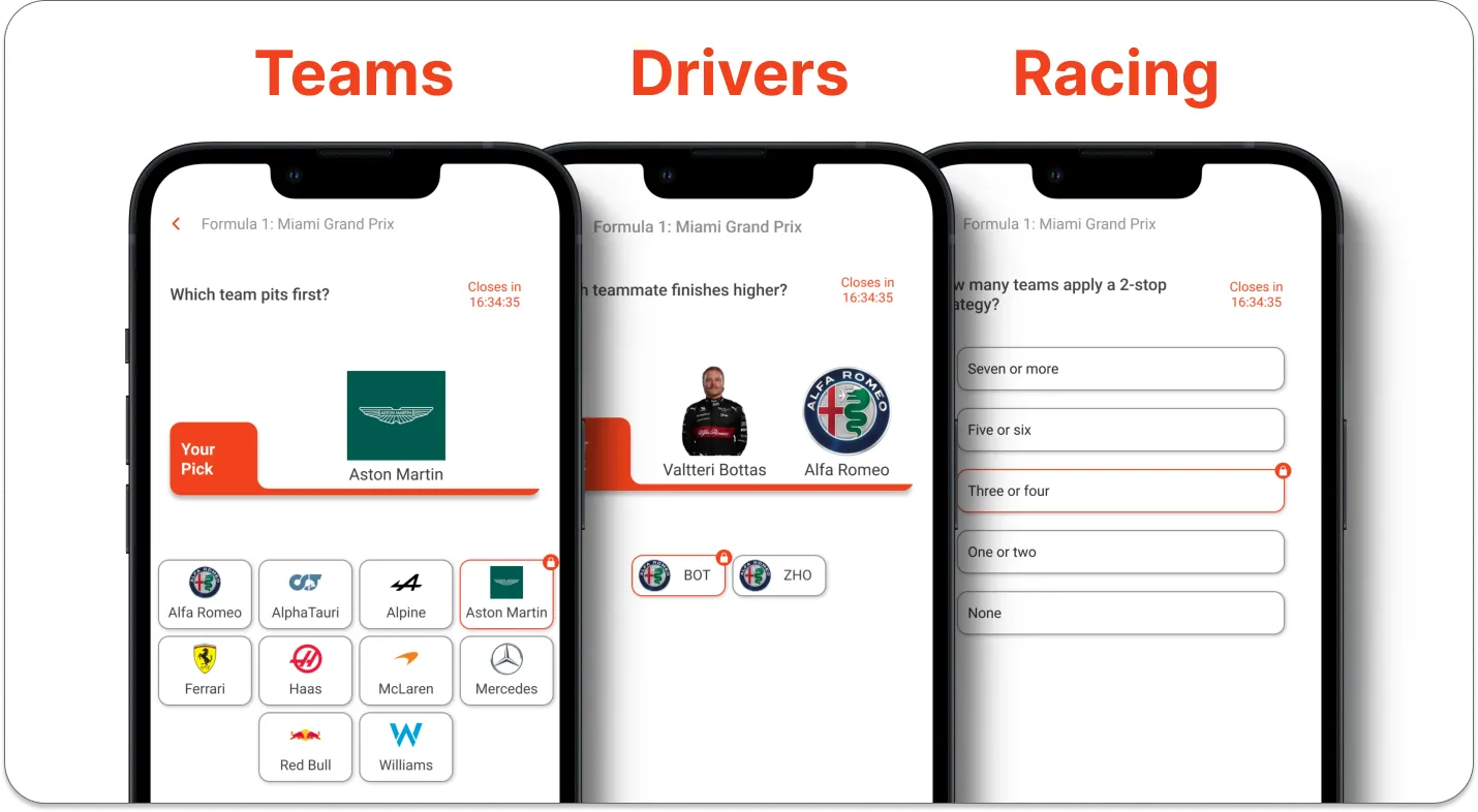 Three new Picks formats: teams, drivers, and racing knowledge