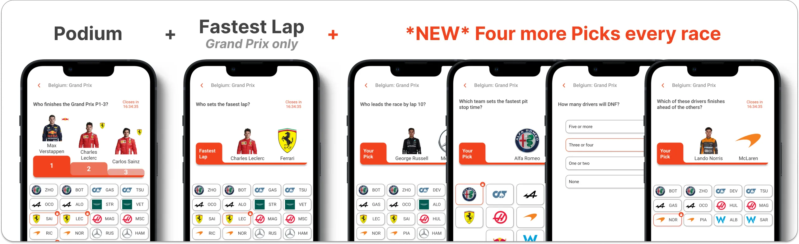 Sample Picks for a full Grand Prix race