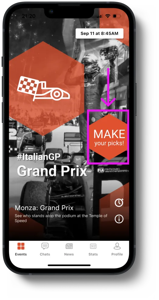 FanAmp home screen with Picks indicator showing