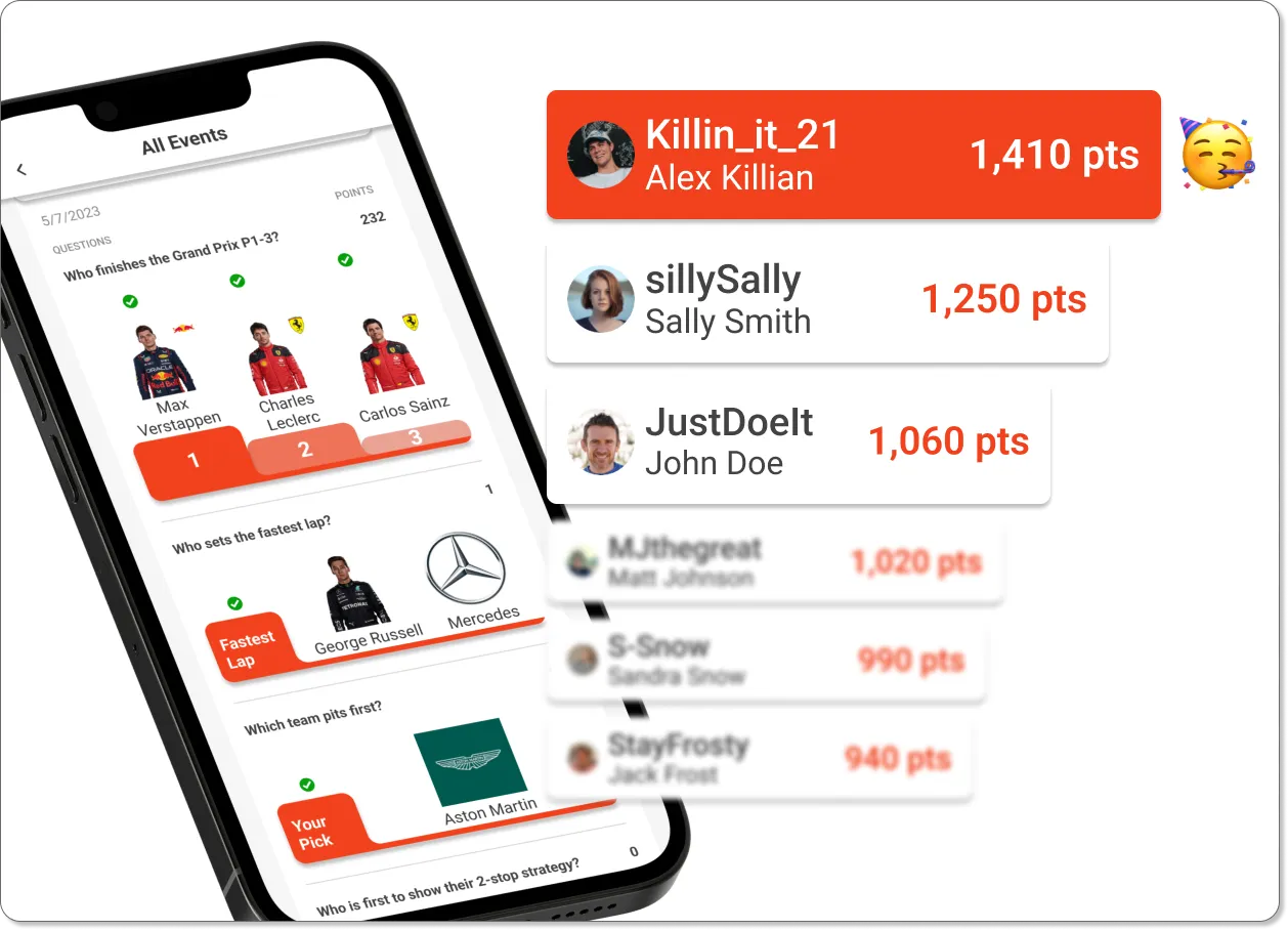 Screenshot of points and the leaderboard