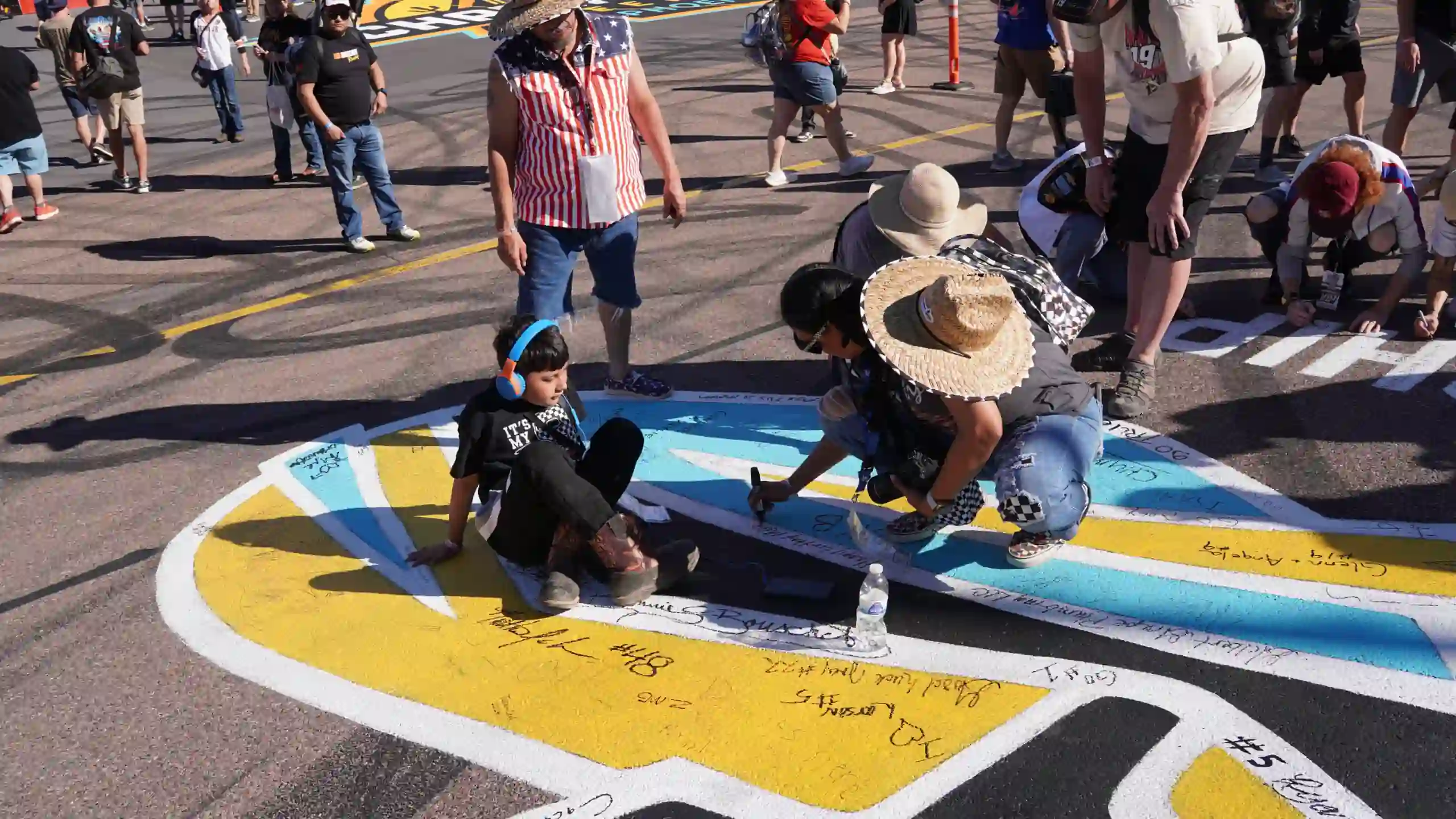 Start / Finish line signing at a NASCAR race