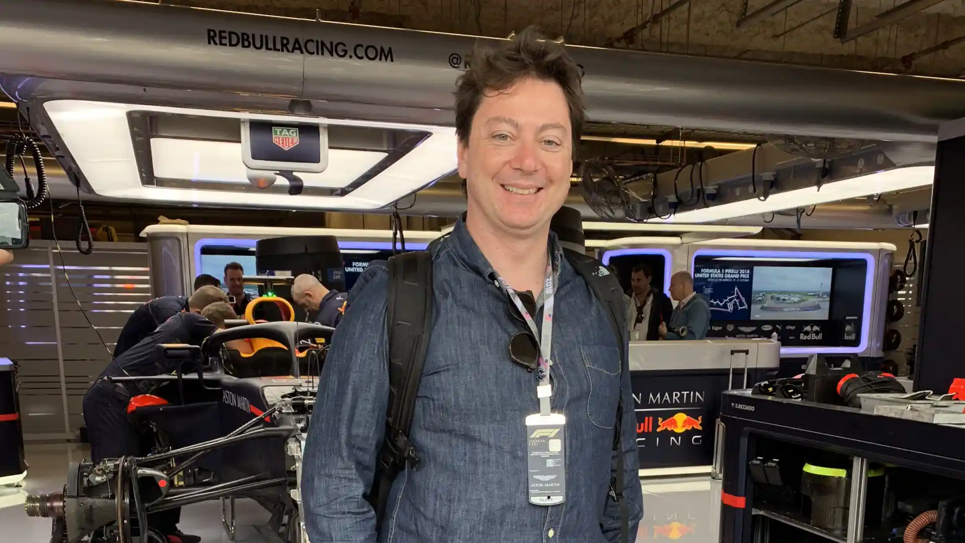 Mike Spinelli in a Red Bull garage