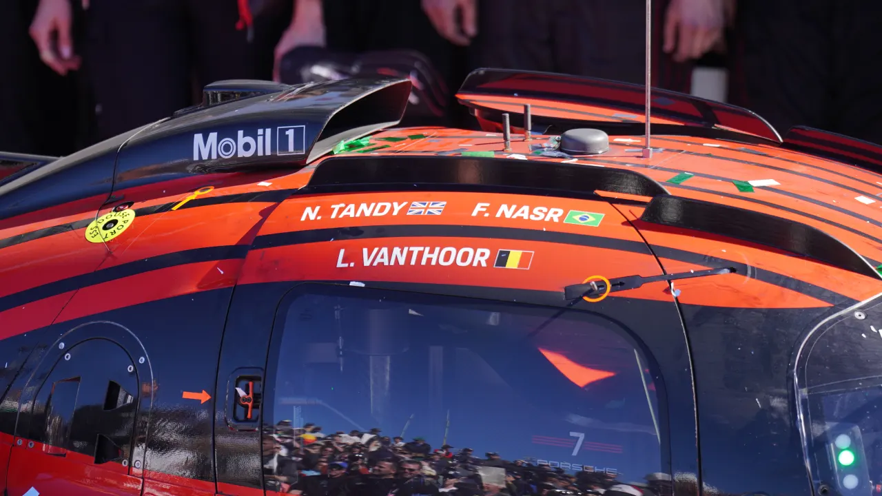 Felipe Nasr racing with Nick Tandy and Laurens Vanthoor at the 2025 24 Hours of Daytona