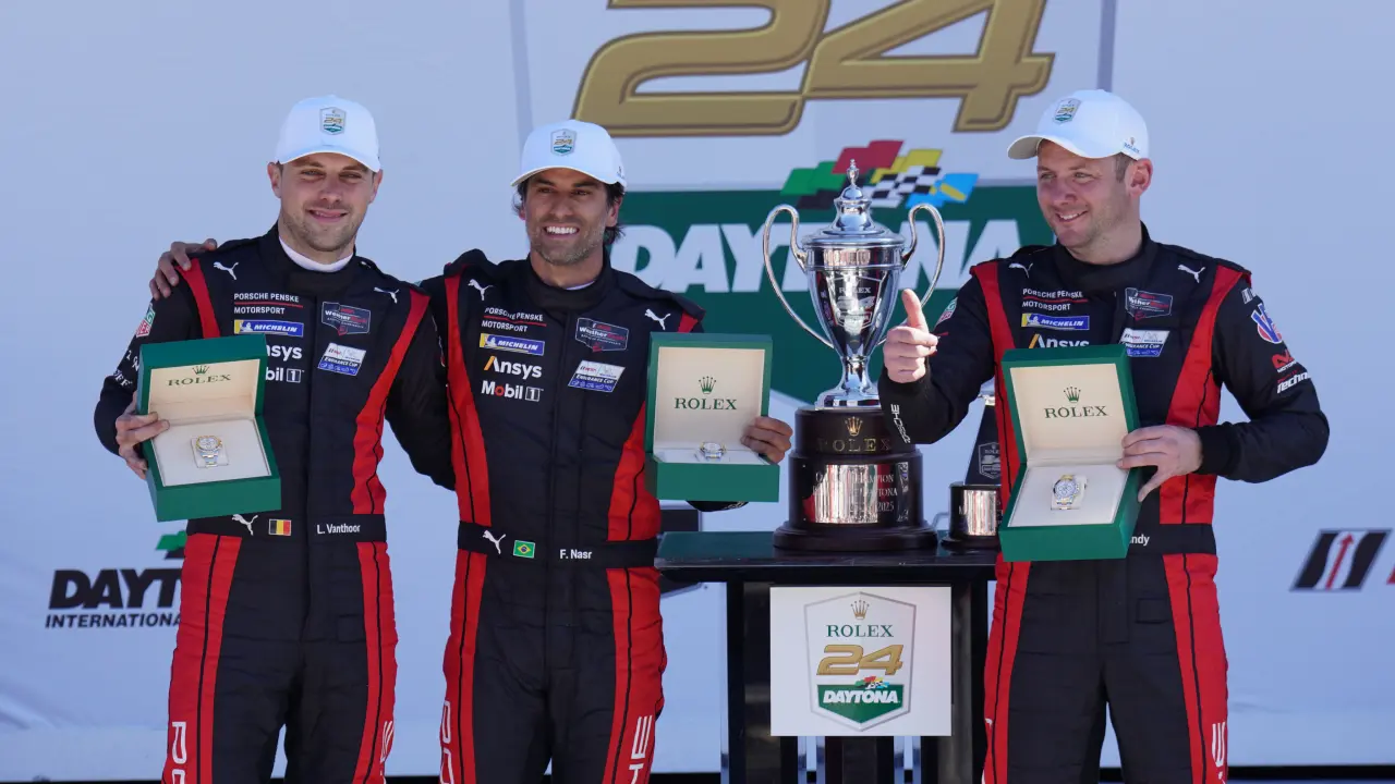 Nick Tandy's podium at the 24 Hours of Daytona in 2025 with Laurens Vanthoor and Felipe Nasr