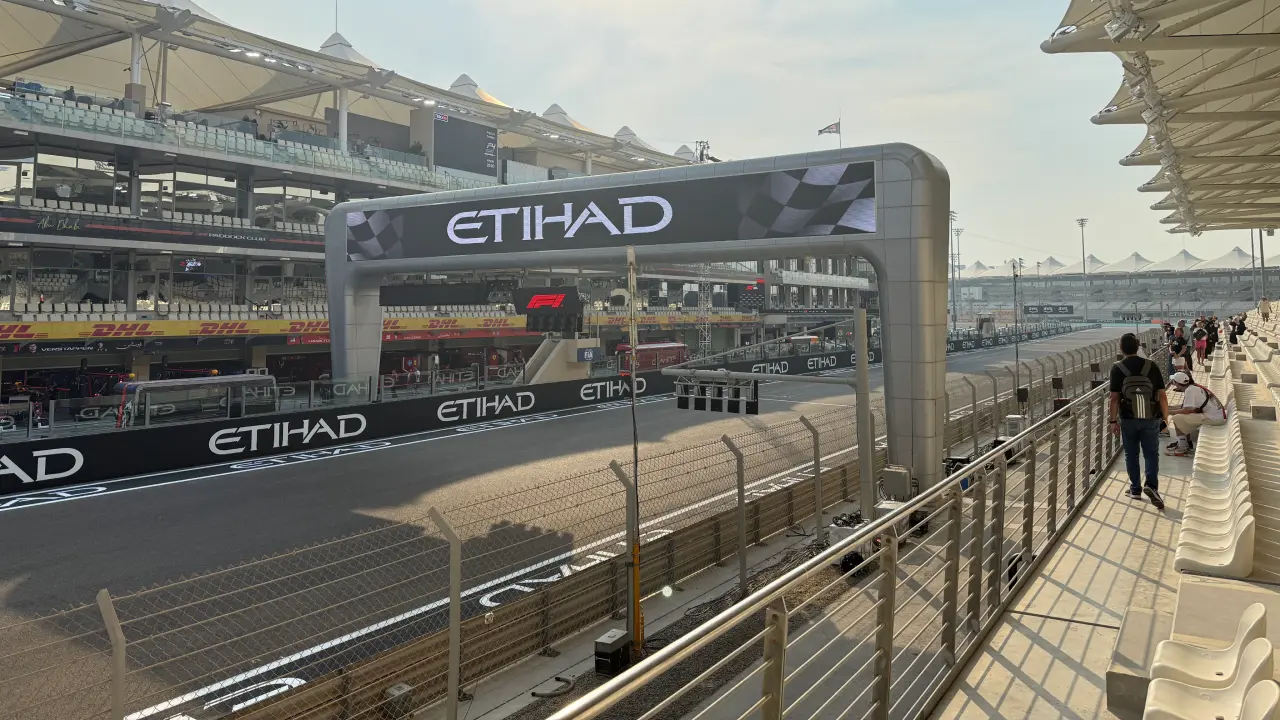 The view from the main grandstand at Yas Marina Circuit