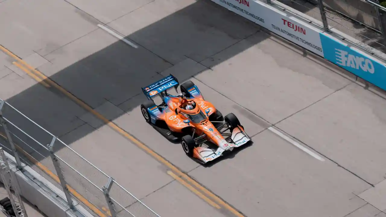 Scott Dixon driving in Detroit