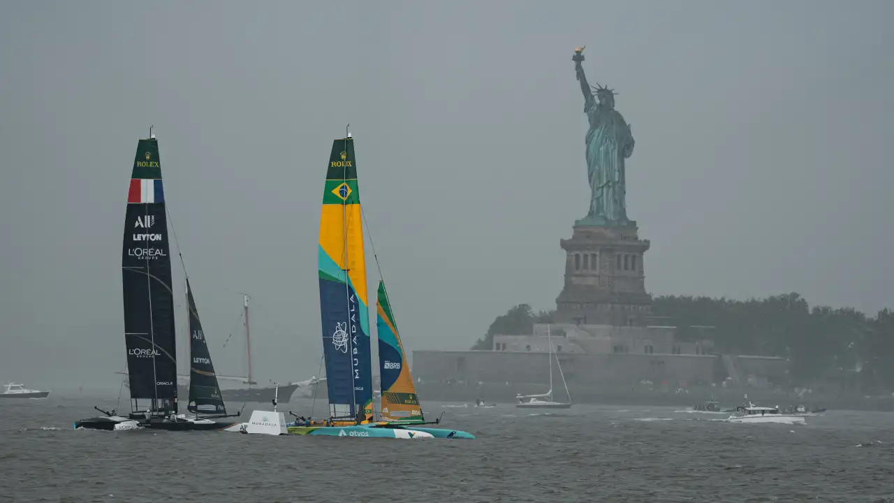 The Mubadala Brazil SailGP Team racing in NYC