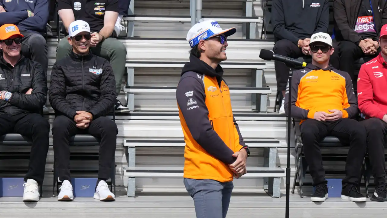 Kyle Larson at the 2025 Indy 500 Public Driver's Meeting