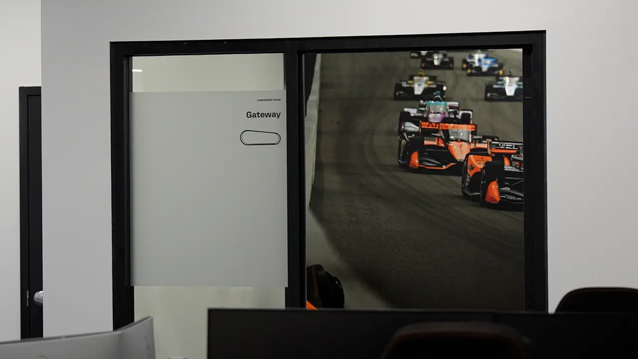 An IndyCar-themed conference room
