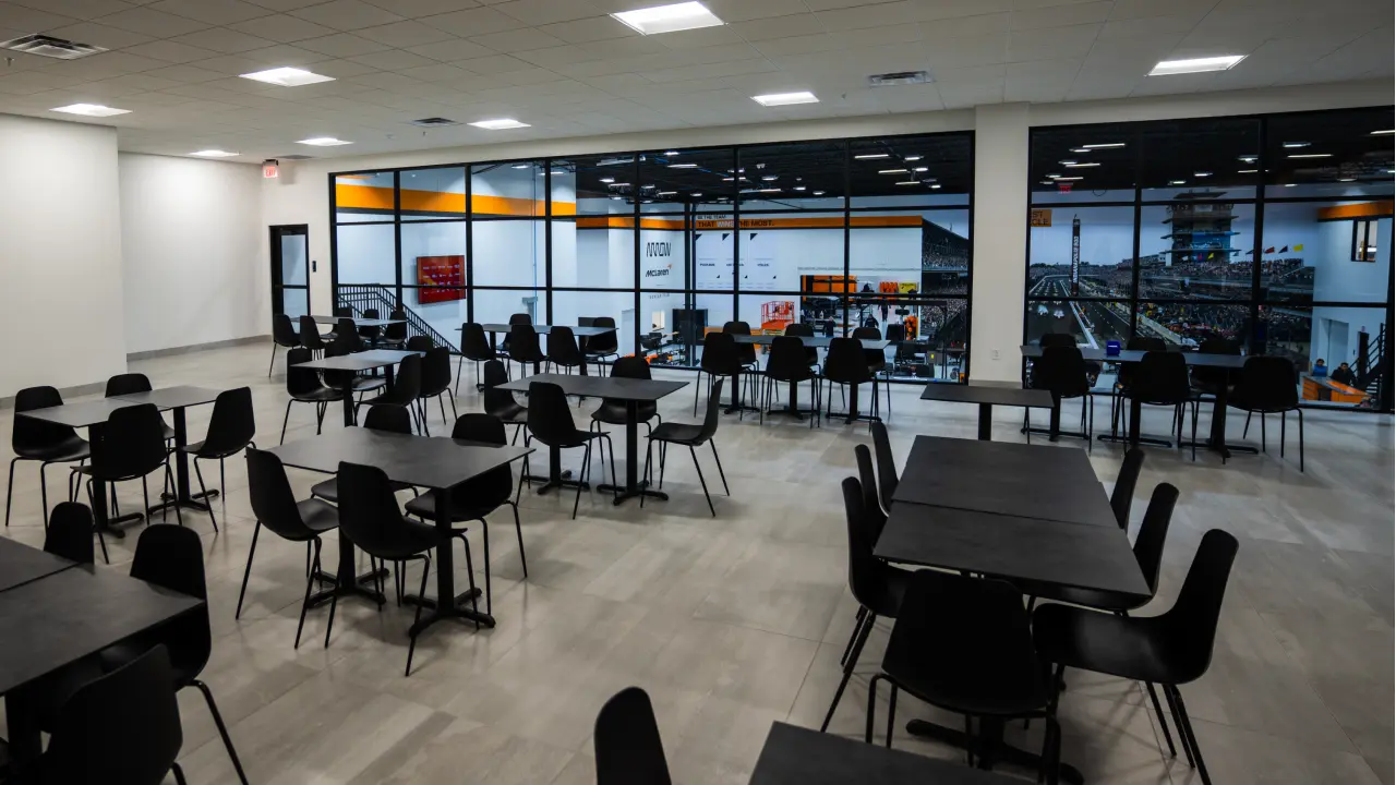 McLaren's new multipurpose room overlooking the shop floor