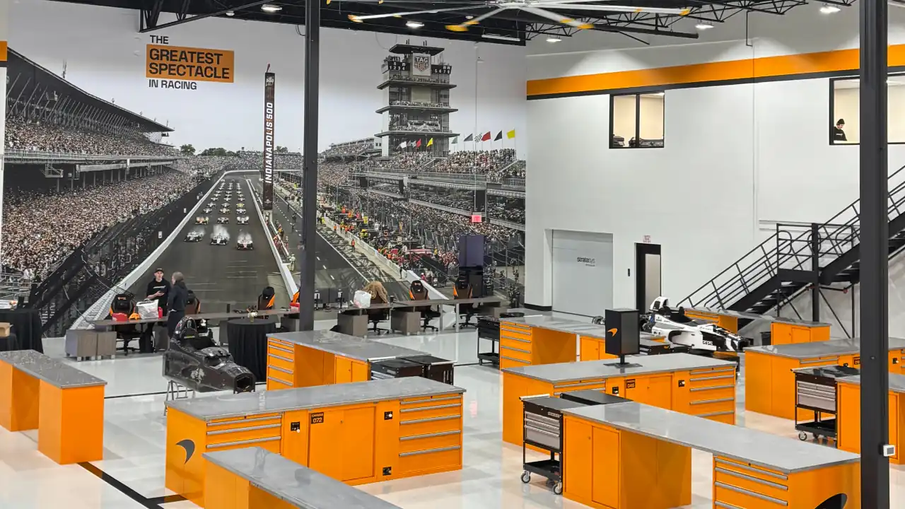 The new McLaren Racing Center that was launched in Indianapolis ahead of the 2026 IndyCar season